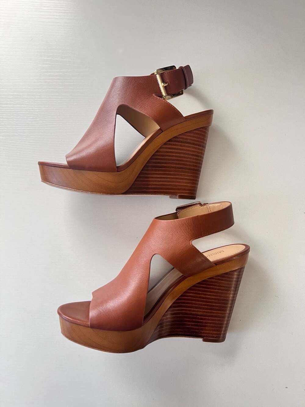 Michael Michael Kors Josephine Wedge Platform Sandals in Luggage Leather